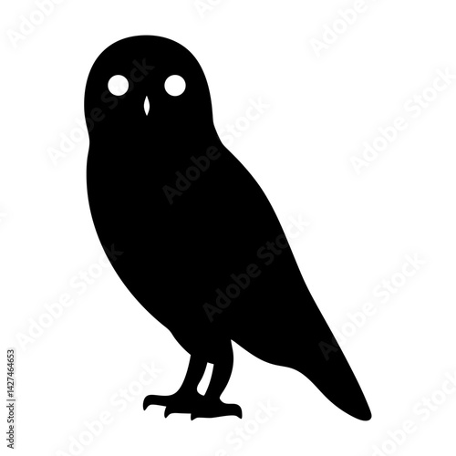 Striking Silhouette of a Majestic Owl Standing Tall Against a White Background