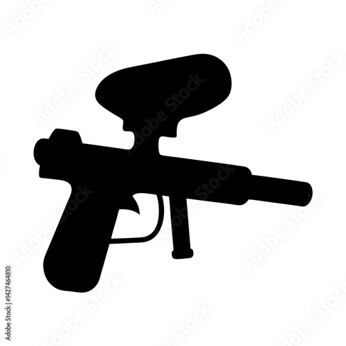 Black Silhouette of a Paintball Marker Gun on a White Background