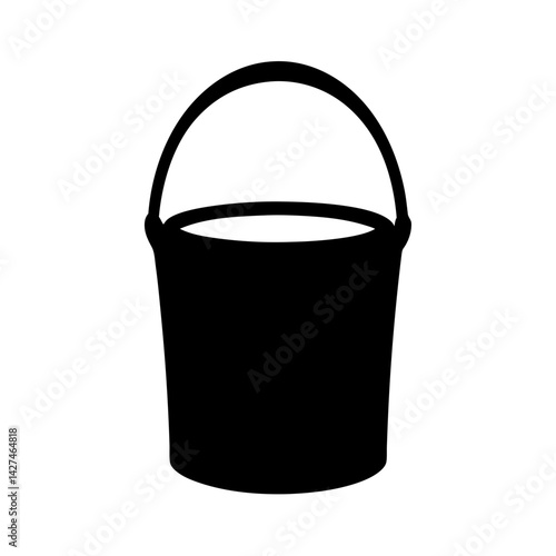 Simple black bucket icon on white background great for garden supply needs