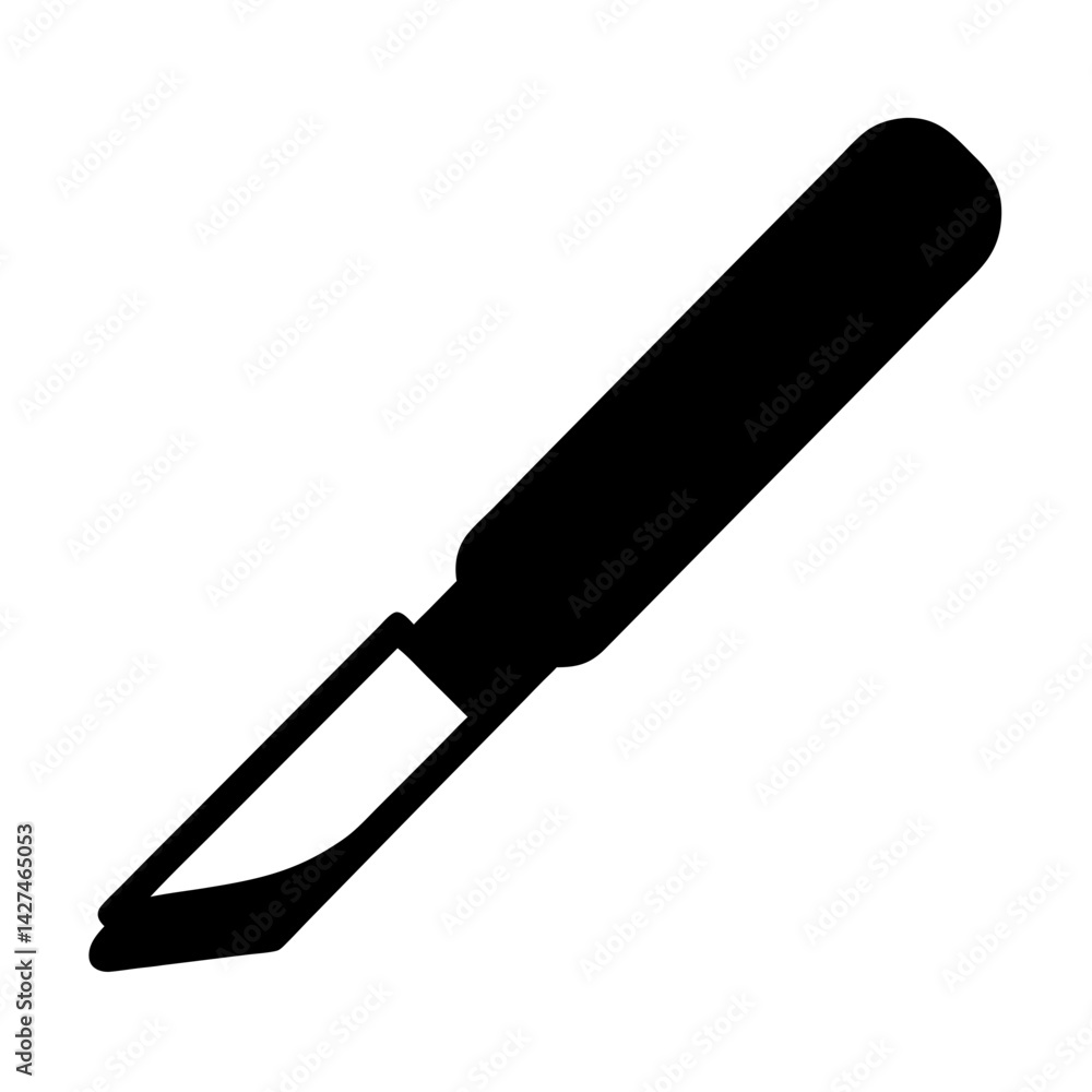 Black silhouette illustration of a surgical scalpel, a medical tool used by doctors Black silhouette illustration of a surgical scalpel, a medical tool used by doctors