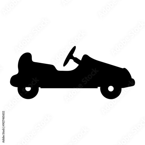 Detailed silhouette of a vintage pedal car toy on a white background