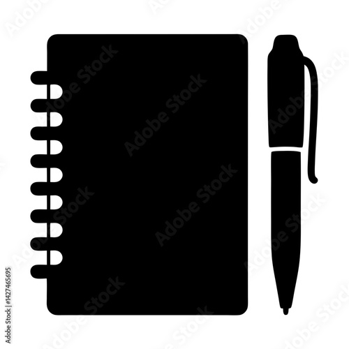 Notebook and Pen Silhouette for Writing, Drawing, and Note Taking Purposes