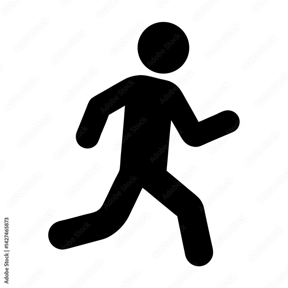 Black and white drawing of a stick figure running or jogging Black and white drawing of a stick figure running or jogging