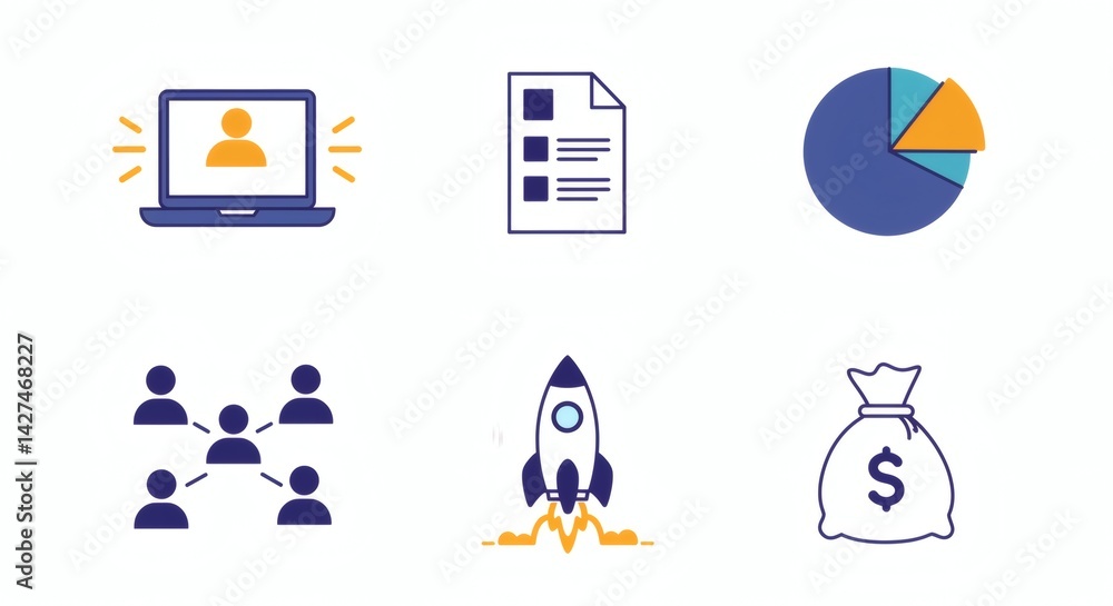 Fototapeta premium Business Startup Icons: A Modern Flat Design Illustration