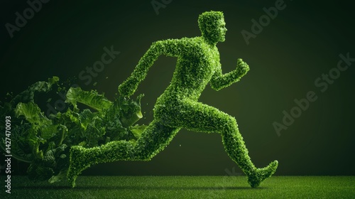 Obraz na płótnie Running figure created from leaves, symbolizing energy and nature. w salonie