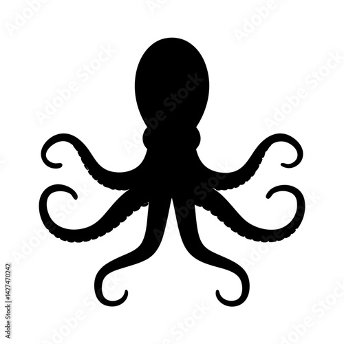 Sleek black octopus silhouette standing out against a stark white background image