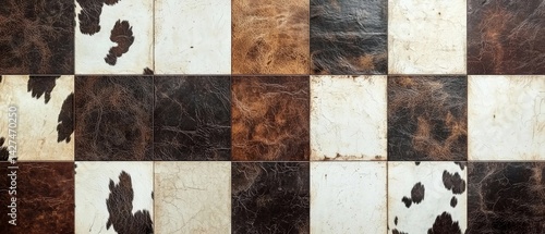 Obraz na płótnie Textured tiles in a patchwork pattern showcasing earthy tones and distinct markings. w salonie