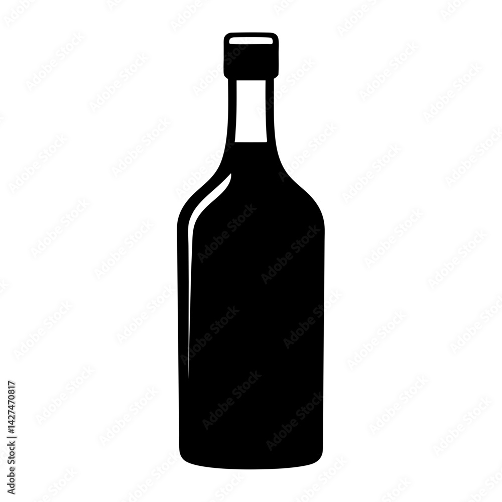 Elegant silhouette of a full wine bottle against a stark white background Elegant silhouette of a full wine bottle against a stark white background