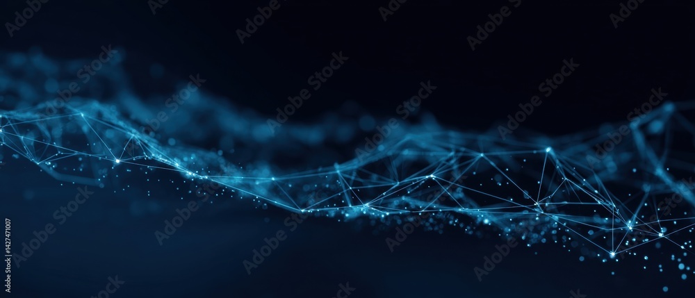 Abstract blue network of connected lines and dots, representing technology and digital communication.