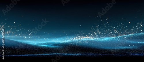 Obraz na płótnie Abstract digital wave with shimmering particles against a dark background, evoking movement and tranquility. w salonie