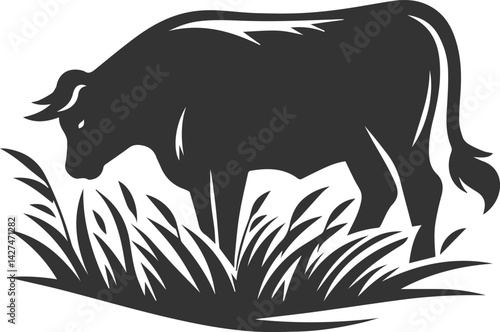 Angus cattle grazing silhouette