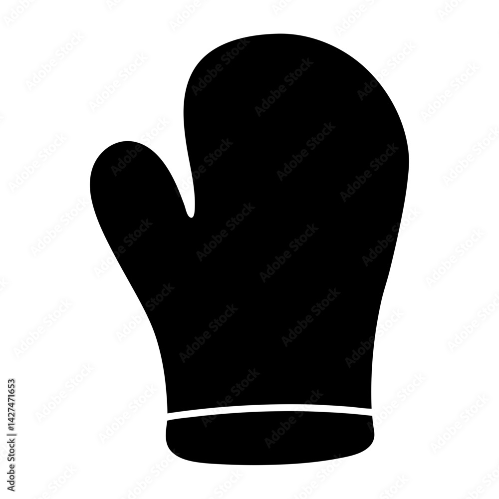 Simple silhouette of a black oven mitt or kitchen glove on white Simple silhouette of a black oven mitt or kitchen glove on white