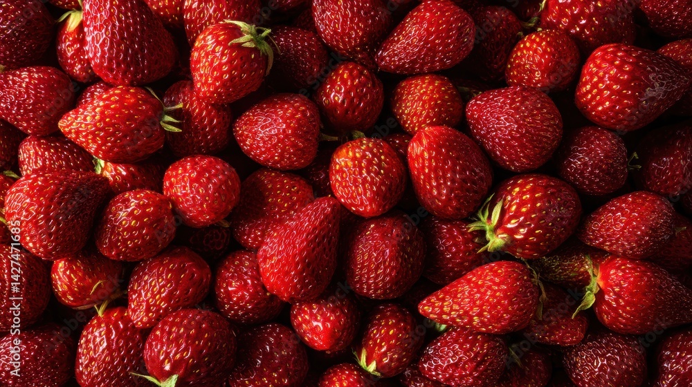 Fresh, vibrant strawberries piled together, showcasing their rich red color and natural texture.