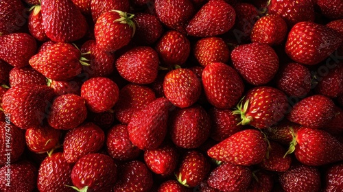 Obraz na płótnie Fresh, vibrant strawberries piled together, showcasing their rich red color and natural texture. w salonie