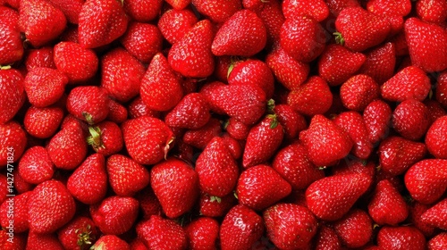 Obraz na płótnie Fresh strawberries piled together, showcasing their vibrant red color and textured surfaces. w salonie