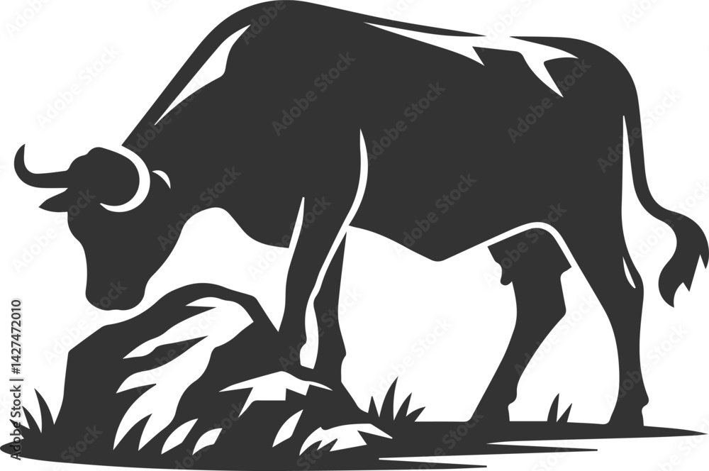 Fototapeta premium Angus cattle grazing silhouette