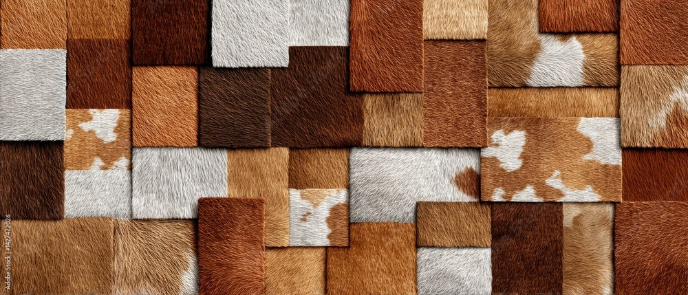 Textured wall featuring an array of brown and gray panels with intricate patterns.