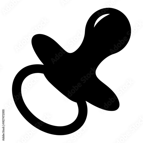 Simple and bold black silhouette of a baby pacifier, dummy, or soother