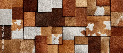 Obraz na płótnie Textured wall featuring an array of brown and gray panels with intricate patterns. w salonie