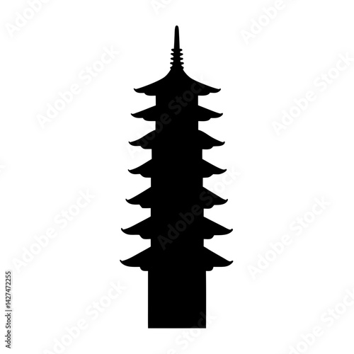 Silhouette of a Tall Japanese Pagoda with Multiple Stories and Roofs