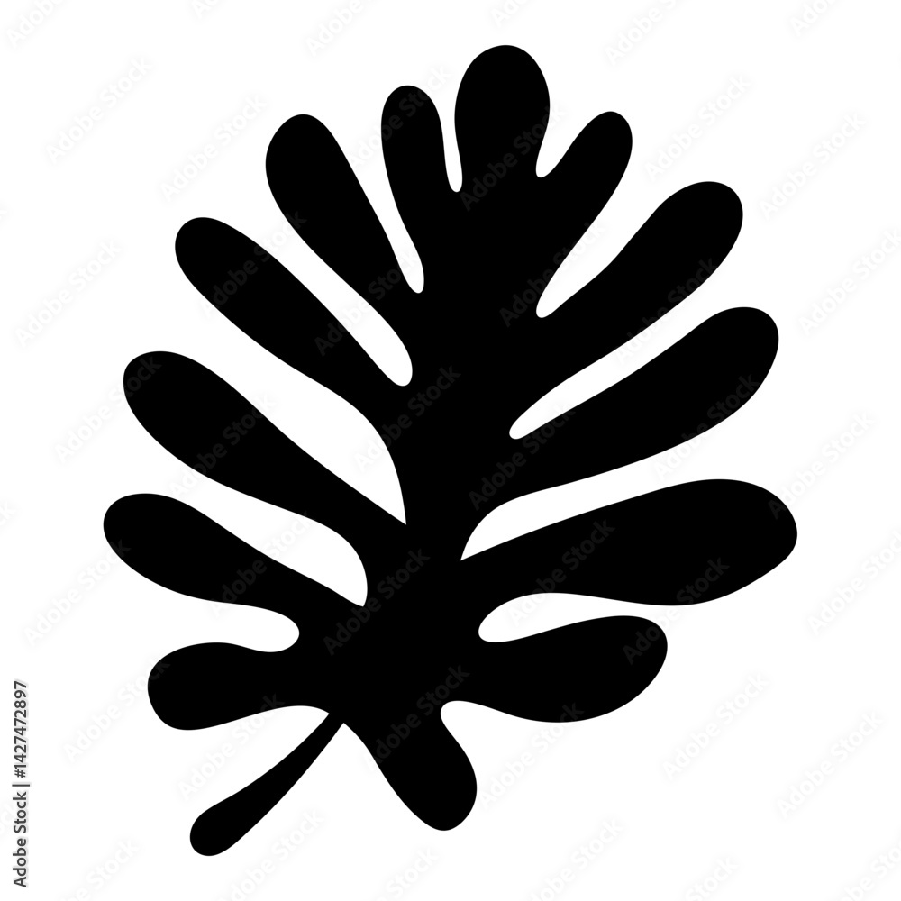 Stylized black silhouette of an abstract leaf with rounded edges and lobes Stylized black silhouette of an abstract leaf with rounded edges and lobes