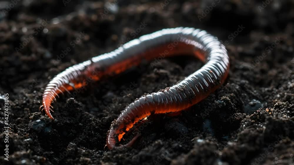 Close-Up of a Big, Beautiful Earthworm in Rich Black Soil Close-Up of a Big, Beautiful Earthworm in Rich Black Soil