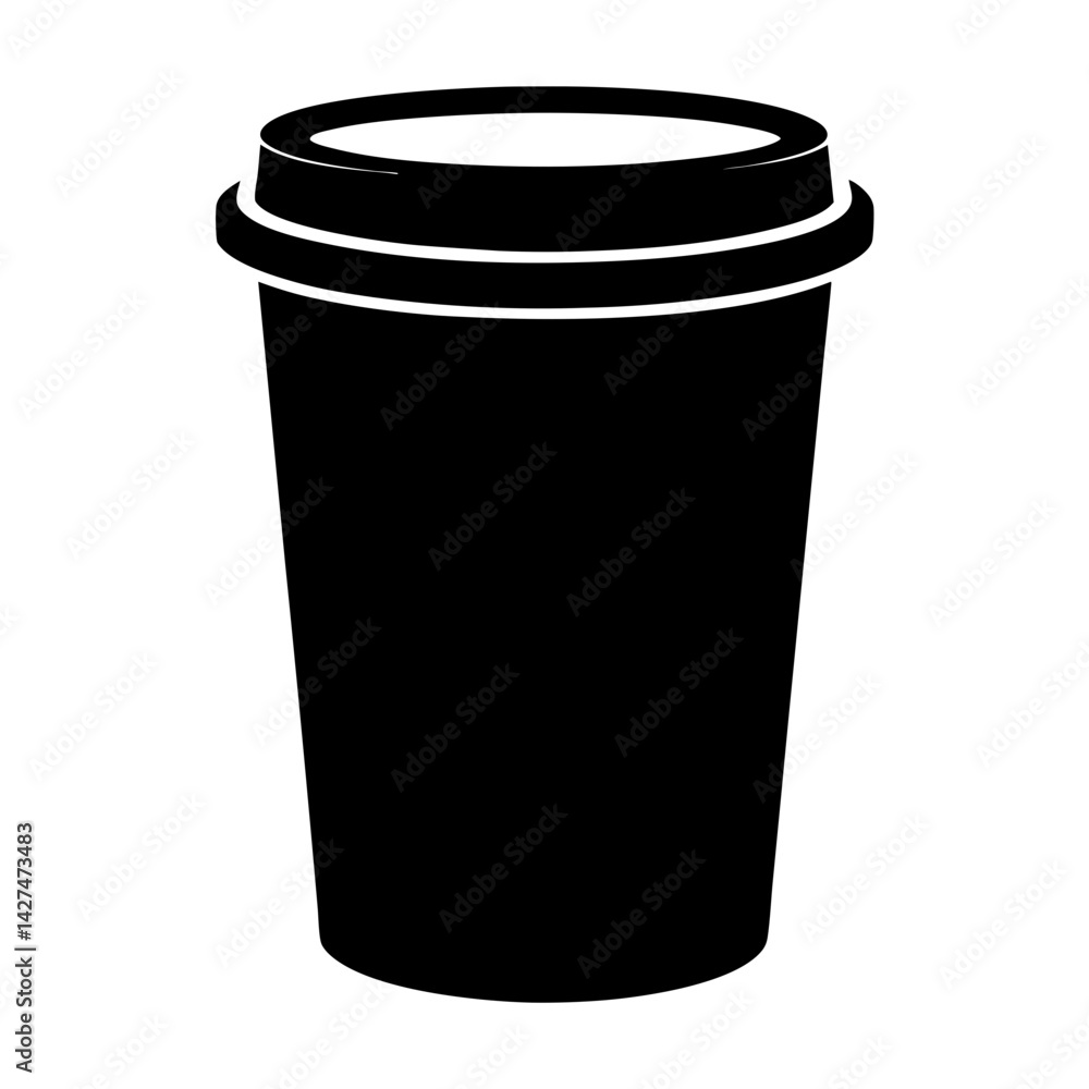 Silhouette of a disposable coffee cup with lid for takeout Silhouette of a disposable coffee cup with lid for takeout