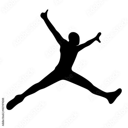 Silhouette of a dynamic figure in a jumping pose with outstretched limbs