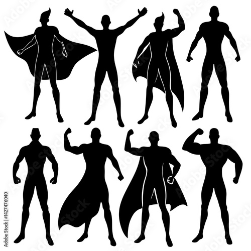 Set of 10 Black Silhouette Superheroes