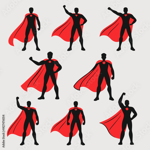 Set of 10 Black Silhouette Superheroes