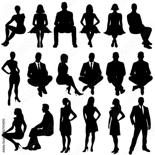 Set of 26 Black Silhouette People