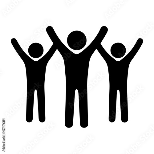 Silhouette of three people celebrating with arms raised in the air