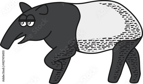 Canvas Print Retro and cartoon style Malayan tapir character illustration