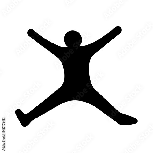 Silhouette of a person with arms outstretched and legs apart in black