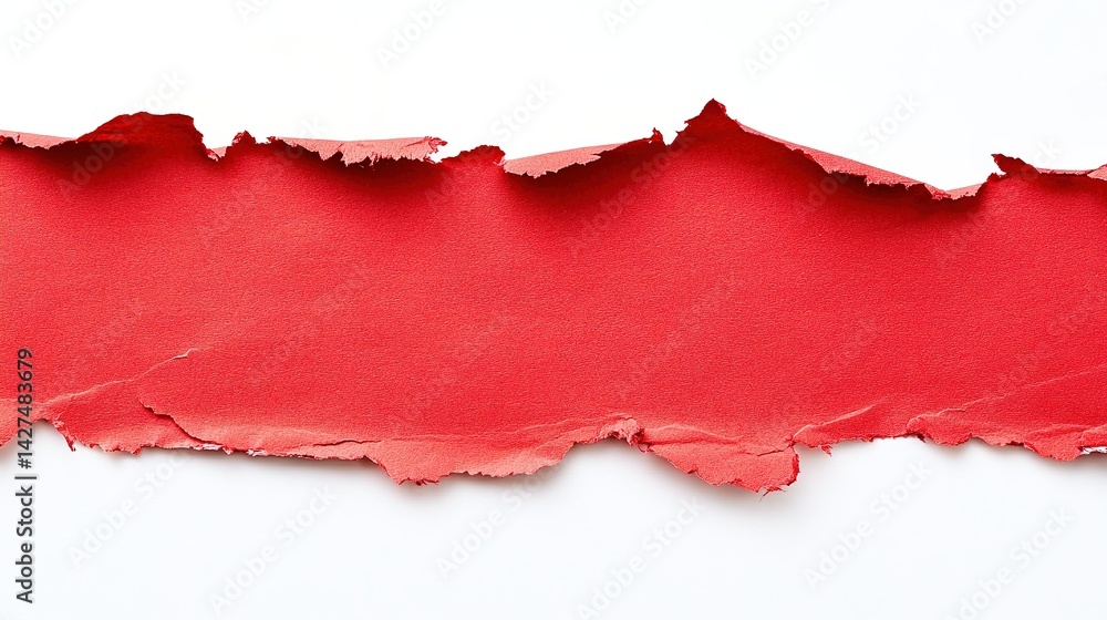 Red Ripped Paper Strips with Torn Edges Isolated on White Background Red Ripped Paper Strips with Torn Edges Isolated on White Background