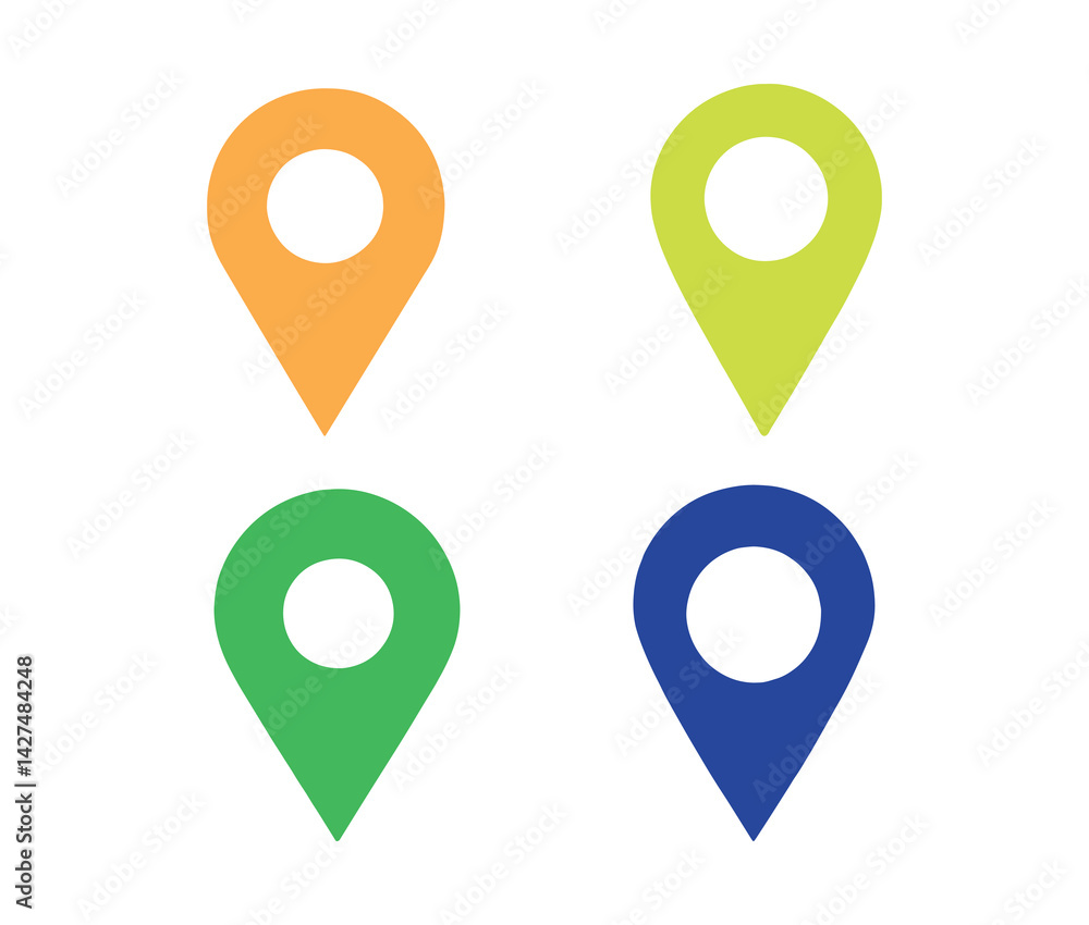 Minimalist location icon silhouette. Set of gradient map pin icons vector location markers.