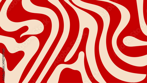 Simple abstract pattern of red and white curved lines. Suitable for backgrounds, designs, textiles, prints, and modern artistic projects.