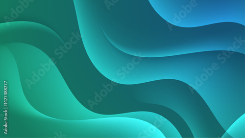 Abstract blue and green wavy shapes background. Suitable for modern design projects, wallpapers, banners, and web graphics.
