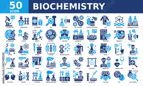Biochemistry icon collection set. Simple color fill vector.