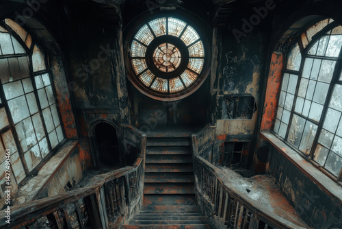 Clock in tall building surrounded by windows, displaying :. Bright natural light flooding in, creating a time-stood-still feeling.
