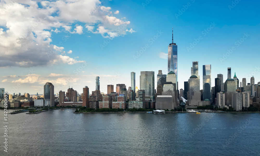 Manhattan skyline, New York, United States. Aerial Panorama of New York city skyscrapers in Manhattan. USA NYC. NY city. Lower NYC skyline. New York cityscape. America, New York City. NYC landmark.