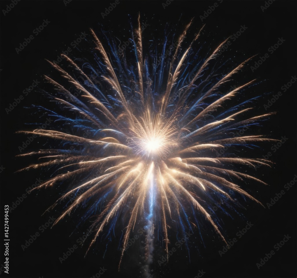 Brilliant blue firework display isolated on black, stars visible , stars, image Brilliant blue firework display isolated on black, stars visible , stars, image
