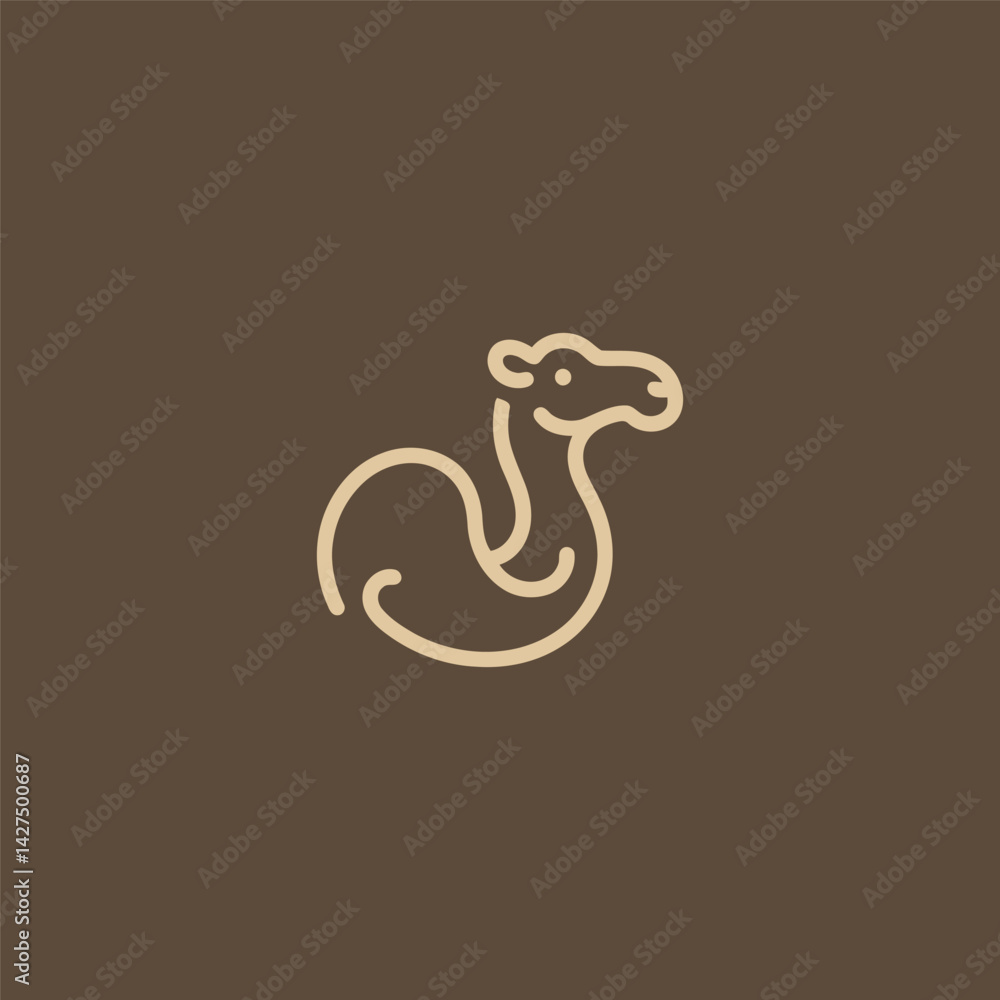 Fototapeta premium Minimalist Camel Head Line Art Logo – Desert camel head drawn with simple clean lines.