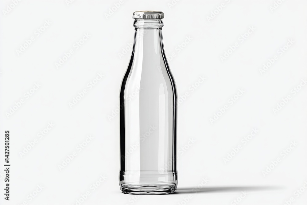 Clear Glass Bottle with Metal Cap on White Background Clear Glass Bottle with Metal Cap on White Background