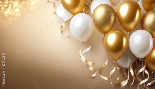 Wallpaper Mural Golden and White Balloons with Glittering Background for Celebration and Festive Events Torontodigital.ca