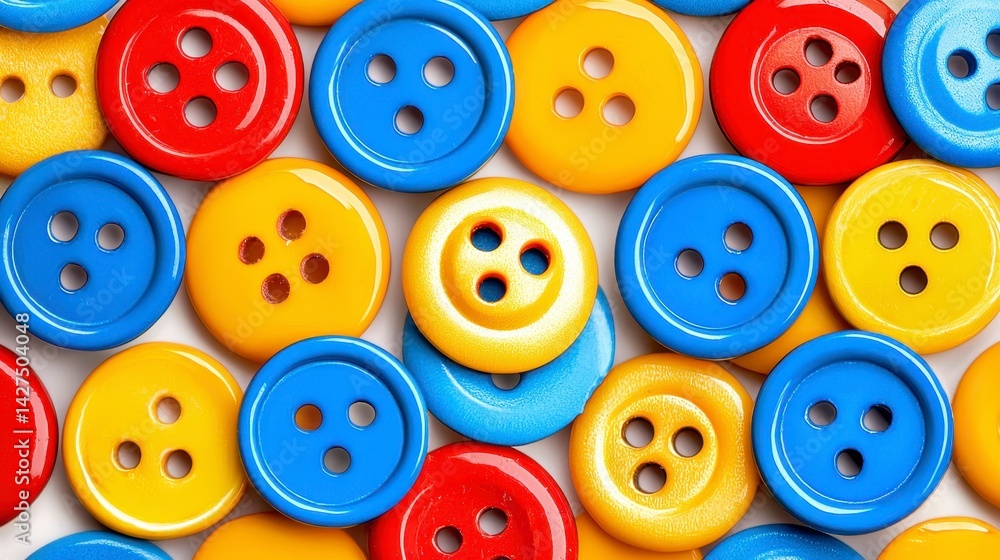 Fototapeta premium Close Up Colorful Buttons Texture Red, Yellow, and Blue Round Buttons