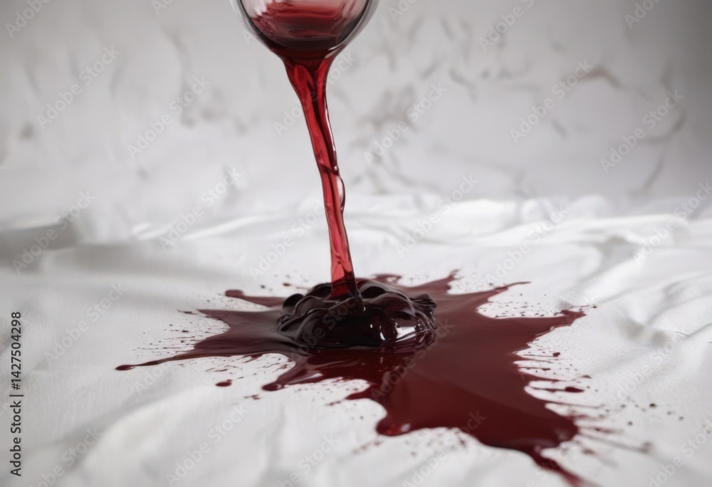 Dark red wine blot spreading across white linen, closeup, table, photography Dark red wine blot spreading across white linen, closeup, table, photography