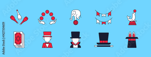 Circus icons set. Circus vector icon concept. Simple vector line icons.