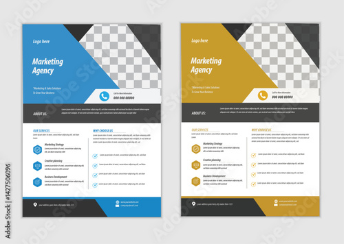 Corporate business flyer templates of a4 flyer modern template, in blue color, and modern design,marketing, business proposal, promotion, advertise, publication and editable vector template design.
