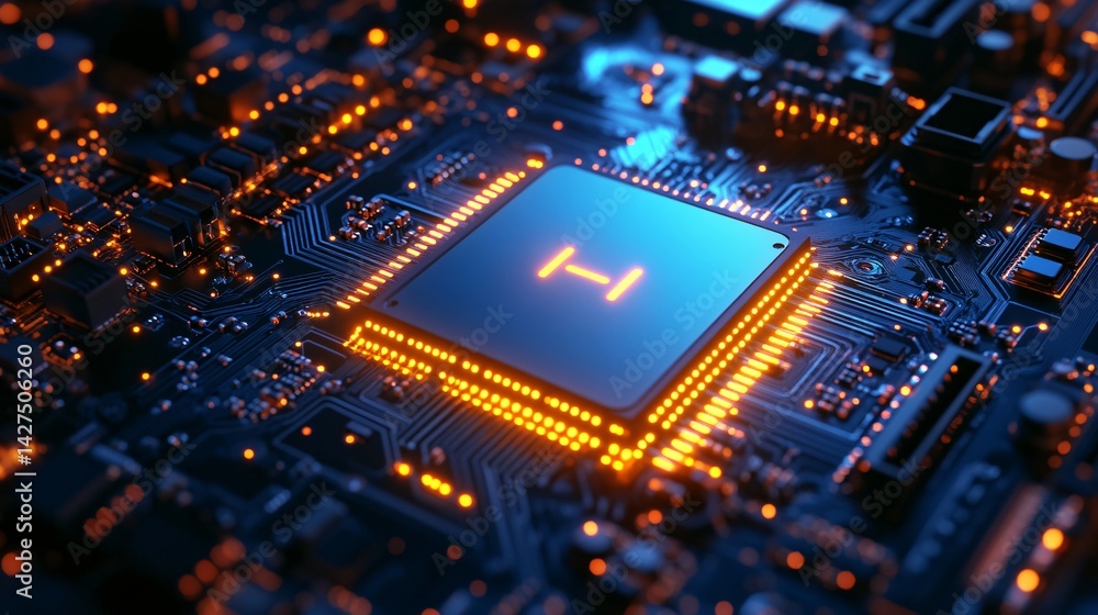high-tech computer chip with illuminated circuitry and central processing unit design high-tech computer chip with illuminated circuitry and central processing unit design